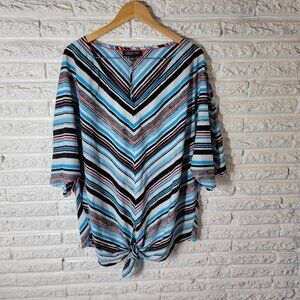 Jones New York Signature Women Top 3X Plus Dolman Sleeve Blue Stripe STR22E
